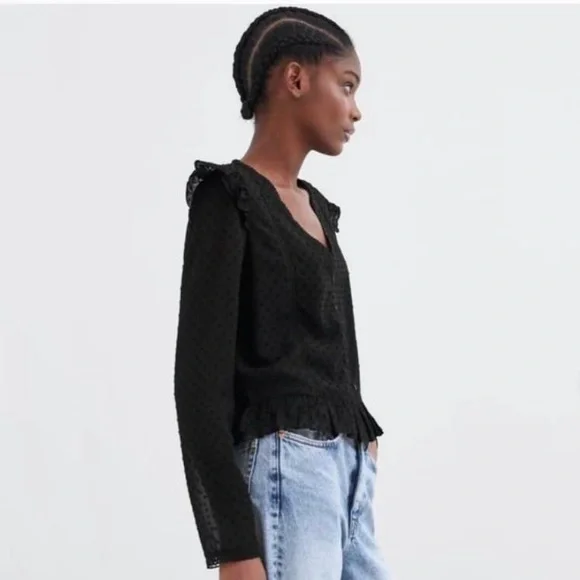 Zara | Black Ruffled Blouse - Picture 2 of 6